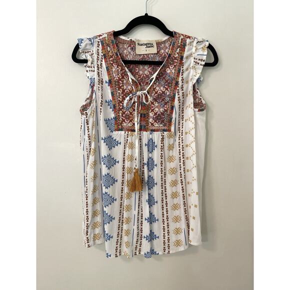 Savanna Jane Women's Tank Top Tribal Boho Embroidered Floral Size S - Picture 1 of 9